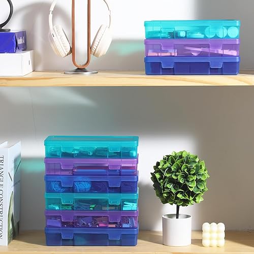 Miniatura 7 de Paquete de 9 contenedores de almacenamiento de plástico para artes y manualidades, cajas de almacenamiento y organizadores apilables con tapas para