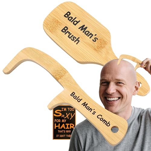 2PCS Bald Mans Comb, Funniest Gag Gifts for Hair Loss Men, Bamboo Comb for Bald Men, Funny April Fool's Day Gifts for Me