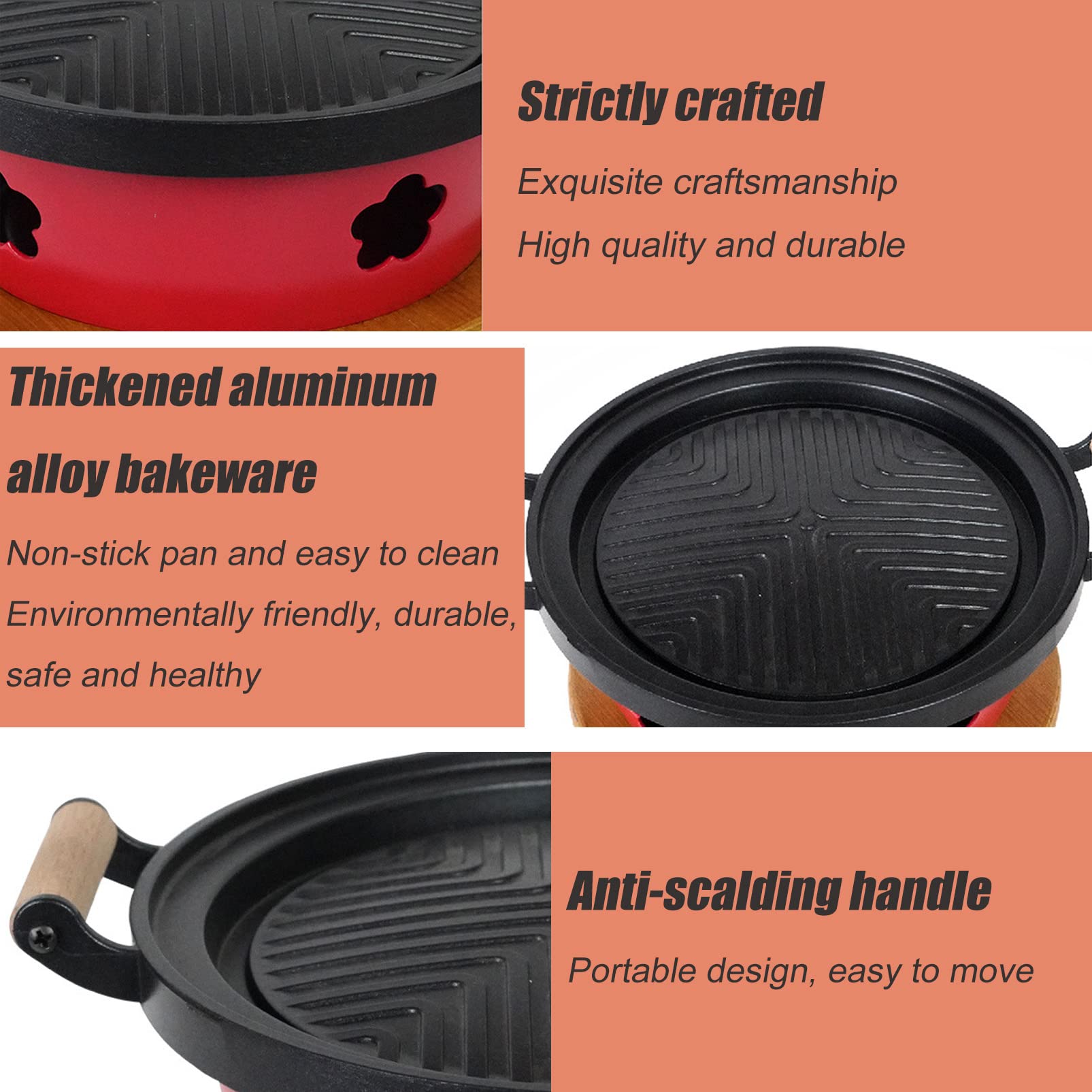 Griglia a Carbone Portatile Stufa ad Alcool da Tavolo, Griglia per Barbecue Coreana per Interni Griglia Yakiniku da Tavolo con Base in Legno, Strumenti per Barbecue per Barbecue Hibachi da Campeggio