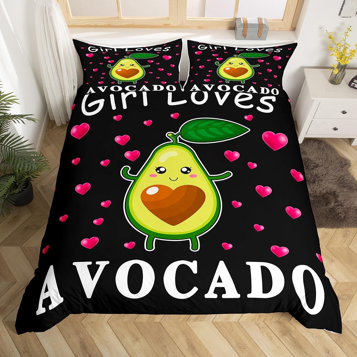 Cartoon Avocado Betten Set Nur ein Mädchen Wer liebt Avocado Bettwäsche Set 135x200cm für Kinder Jungs Mädchen Niedlich Avocado Bettbezug Set Kawaii Obst Bettdeckenbezug 2Stück Reißverschluss