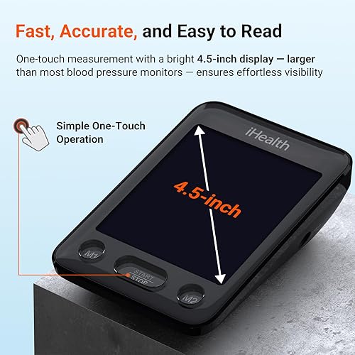 Miniatura 6 de iHealth Accu Monitor de presión arterial – Pantalla LCD grande de 4.5 pulgadas, clínicamente precisa, alerta de latidos cardíacos irregulares, Negro