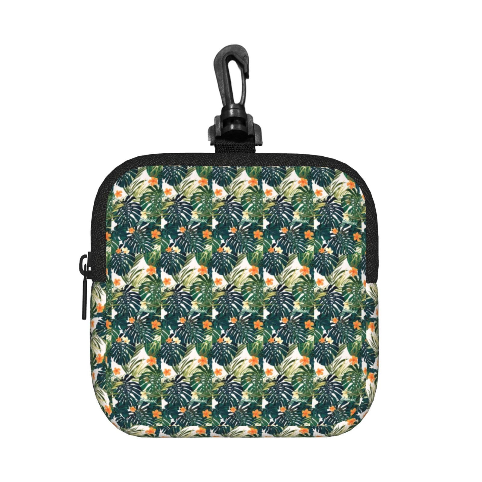 Tropical Summer Hawaiian Flower Palm Leaves Print Square Storage Bag Travel Toiletry Cosmetic Organizer Pouch Lightweight Reusable