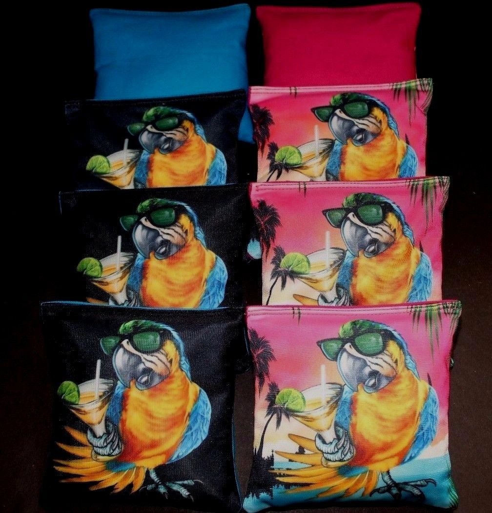 BackYardGamesUSA Parrot Head Tropical Parrot w Drink 8 Regulation Cornhole Bean Bags B282 Black & Pink