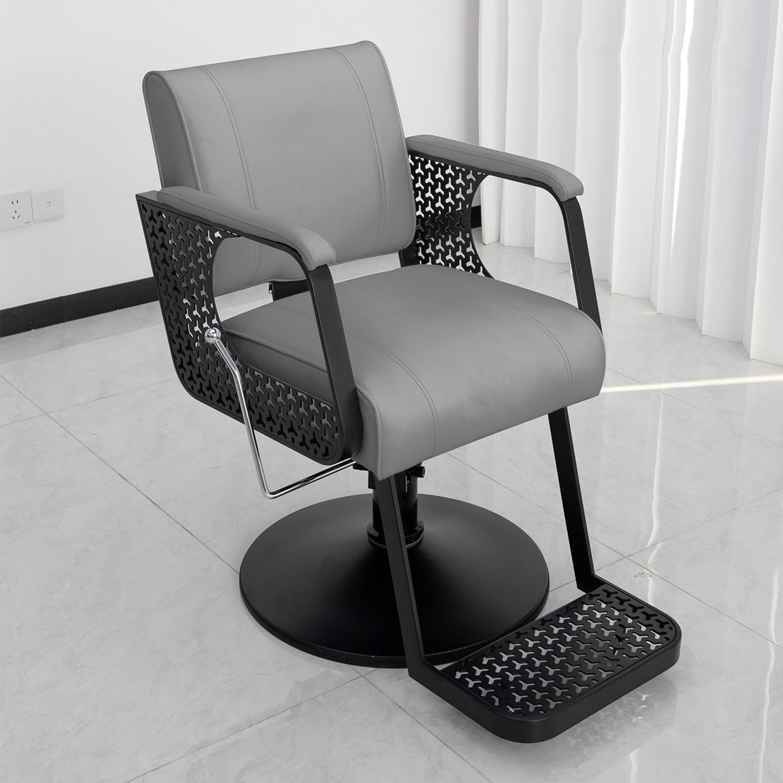 Labasuan Heavy Duty Commercial Barber Chair, Sturdy Metal Hydraulic Salon Chair, 330LBS Load, Multi-Function Reclining Styling Chair for Barbershop Beauty Studio(Gray)