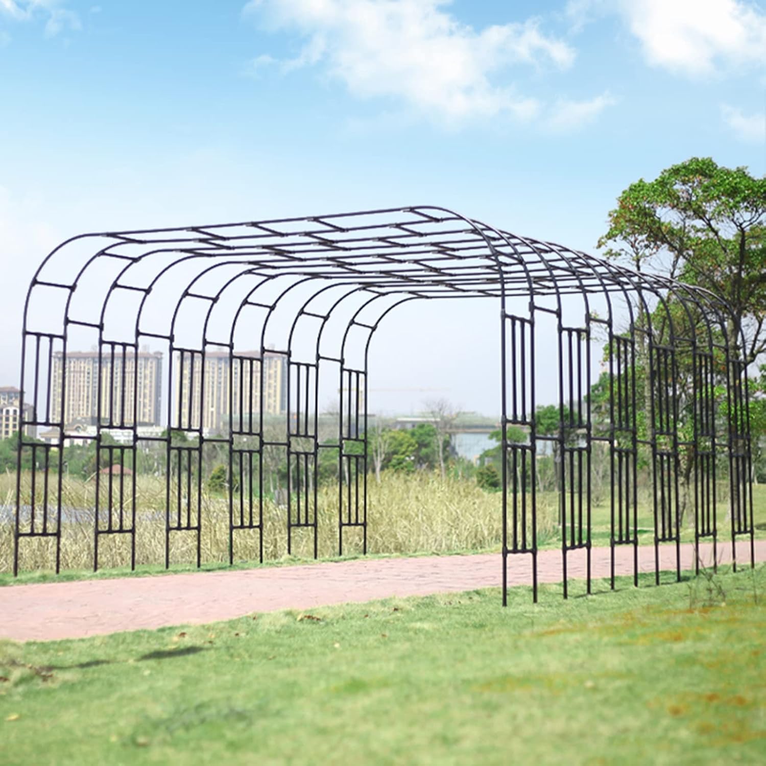 Metal Garden Wedding Arch, Square Rose Archway Backdrop Stand Pergola with Bases, for Outdoor Various Climbing Plant Wedding Garden Arch Bridal Party Decoration Wide Arbor