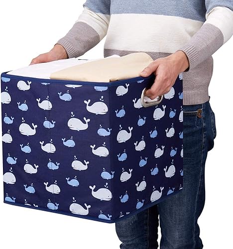 Miniatura 9 de QY-SC06-6 - Cubos de almacenamiento de tela de dinosaurio para niños, 13 x 13 x 13 pulgadas, color azul marino, cajas de almacenamiento plegables de
