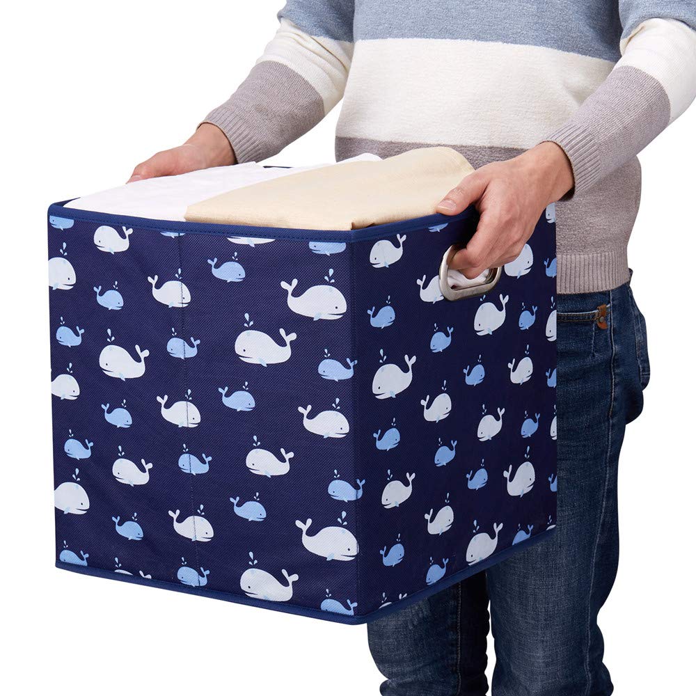 HSDT 13 inch Collapsible Storage Cubes Bins Fabric Storage Boxes Blue Foldable Cube Inserts Storage White Whale Folding Cloth Storage Baskets Drawer Organizer ,QY-SC04-3