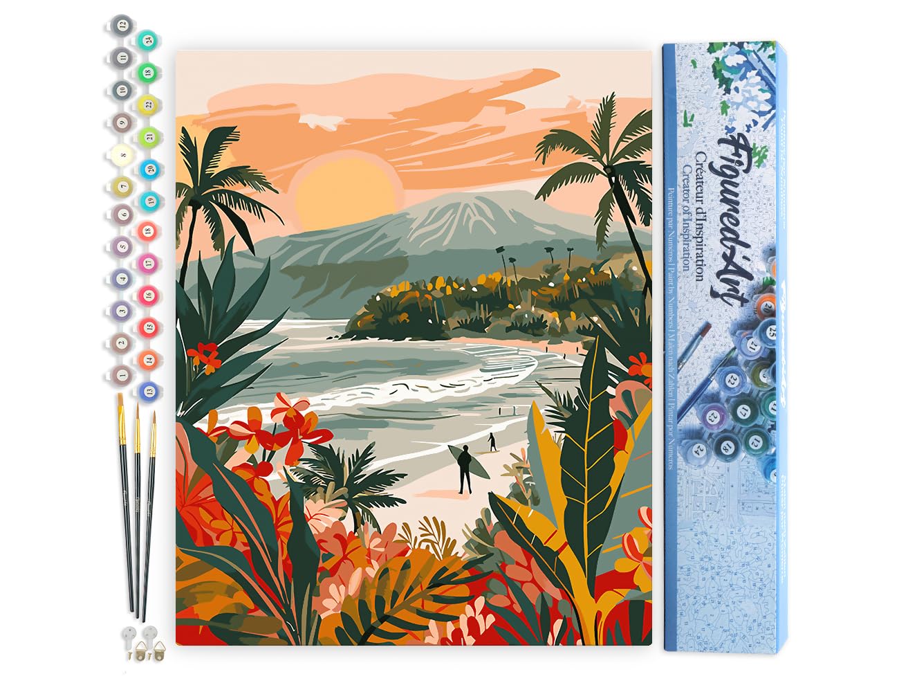 Figured'Art Malen Nach Zahlen Erwachsene Tropischer Strand - Paint by Numbers Basteln DIY Bastelset 40x50cm ohne Holzrahmen