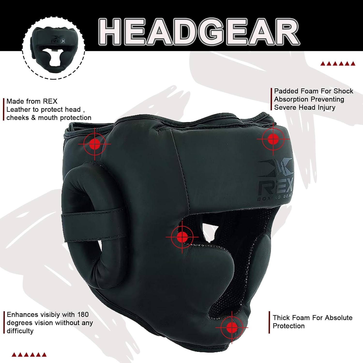 REX Boxing Headgear, MMA Martial Arts Head Gear, Made Rex Leather Muay Thai Headgear with Thick Padding