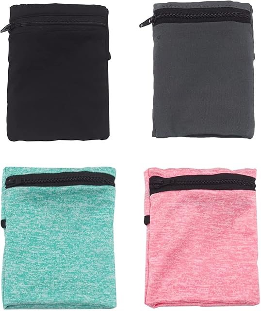 4 Pieces Sport Wrist Pocket Pouch Zipper Wristband Sweatband Wrist Wallet Running Gym Bag Wallet Cell Phone Holder Wrist Support Wrist Bag Sweatband for Cycling Fitness Keys ID Cards Money Storage