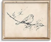 Vintage Bird on Tree Branch Minimalist Canvas Print 8x10 Unframed - Neutral Farmhouse Line Art Wall Decor for Nursery Bedroom Office