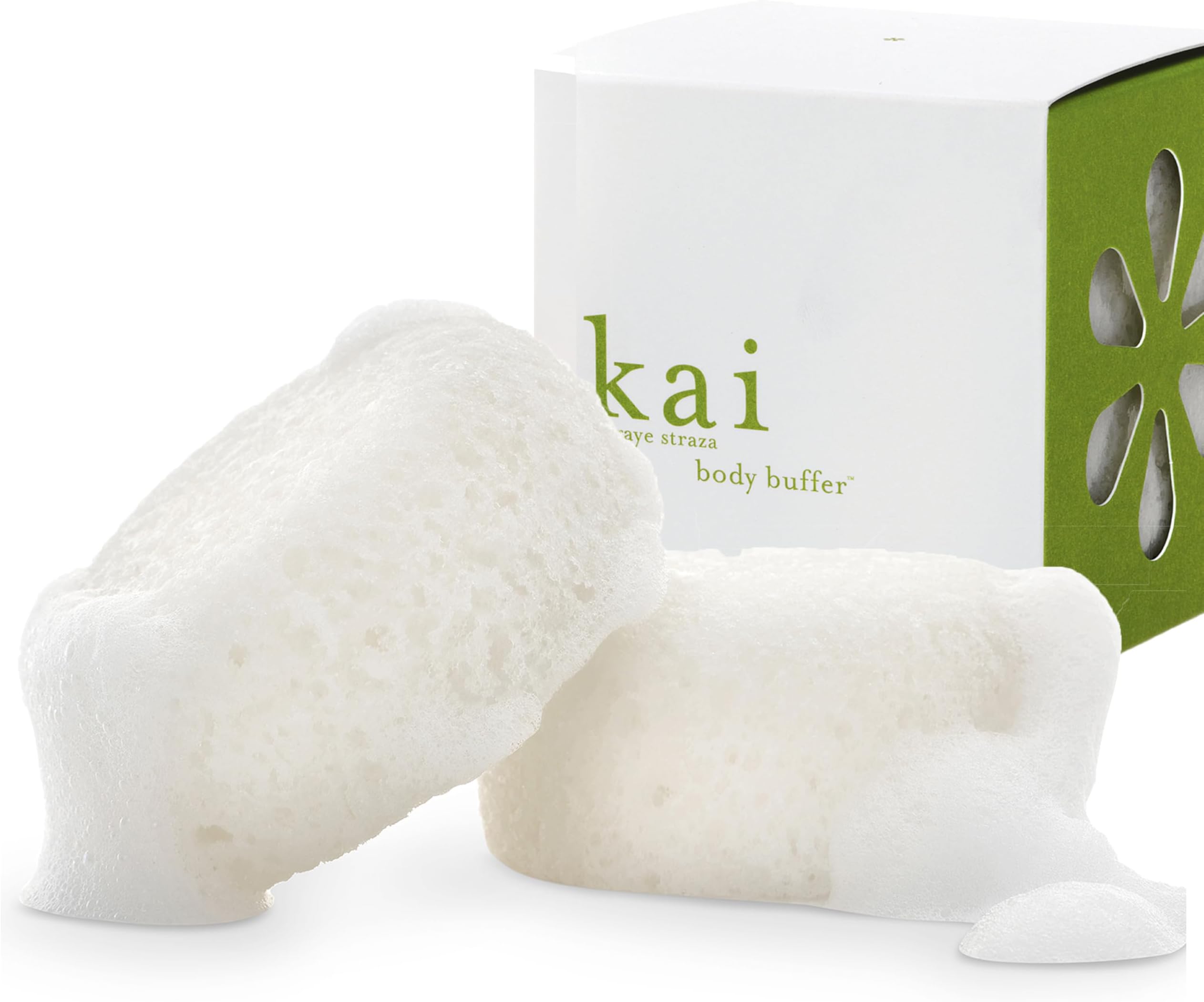 kai Body Buffer – 2 Count exfoliating Bath sponges with Built-in Cleanser, Gardenia Scent, Vegan & Cruelty-Free | Gently exfoliates & cleanses | Made in the USA