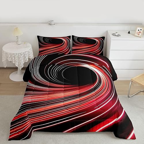 Miniatura 29 de Juego de edredón geométrico, color gris y blanco, diseño de rayas de arte abstracto, tamaño individual, para niños y niñas, edredón retro Multi