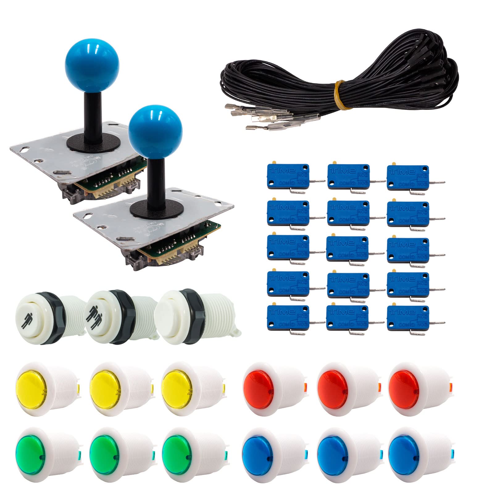 Kit Joystick e Pulsanti Arcade 2 Giocatori Luminosi Pulsanti Bicolori Bianchi Joystick PCB Aste Nere Palle Cavo Gpio Videogiochi Retro Gaming