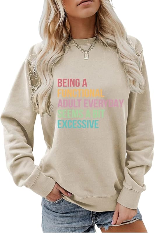 TIZOIAQ Funny Sweatshirts for Women Sarcastic Shirt Humor Saying Graphic Pullover Casual Long Sleeve Crewneck Lightweight Top Beige image 3