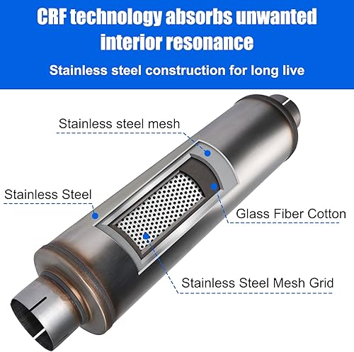 Miniatura 4 de Silenciador de escape de 4 pulgadas, entradasalida de 4 pulgadas, diseño recto universal de acero inoxidable de 30 pulgadas, silenciador resonador