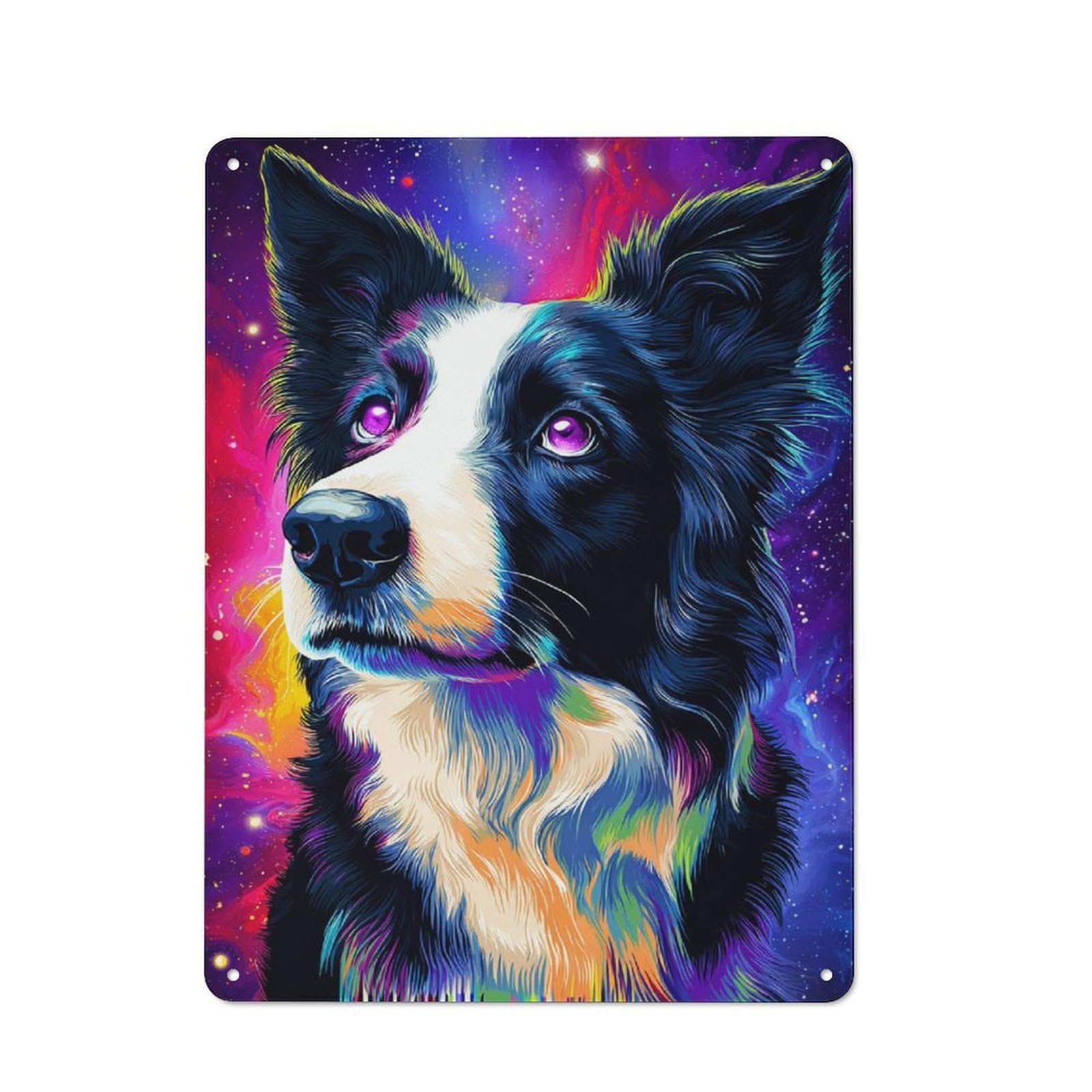 Junmoney Galactic Pup Portrait Rustic Metal Sign 40X30cm For Living Room Wall, With Clear Rustic Wall Decor Character