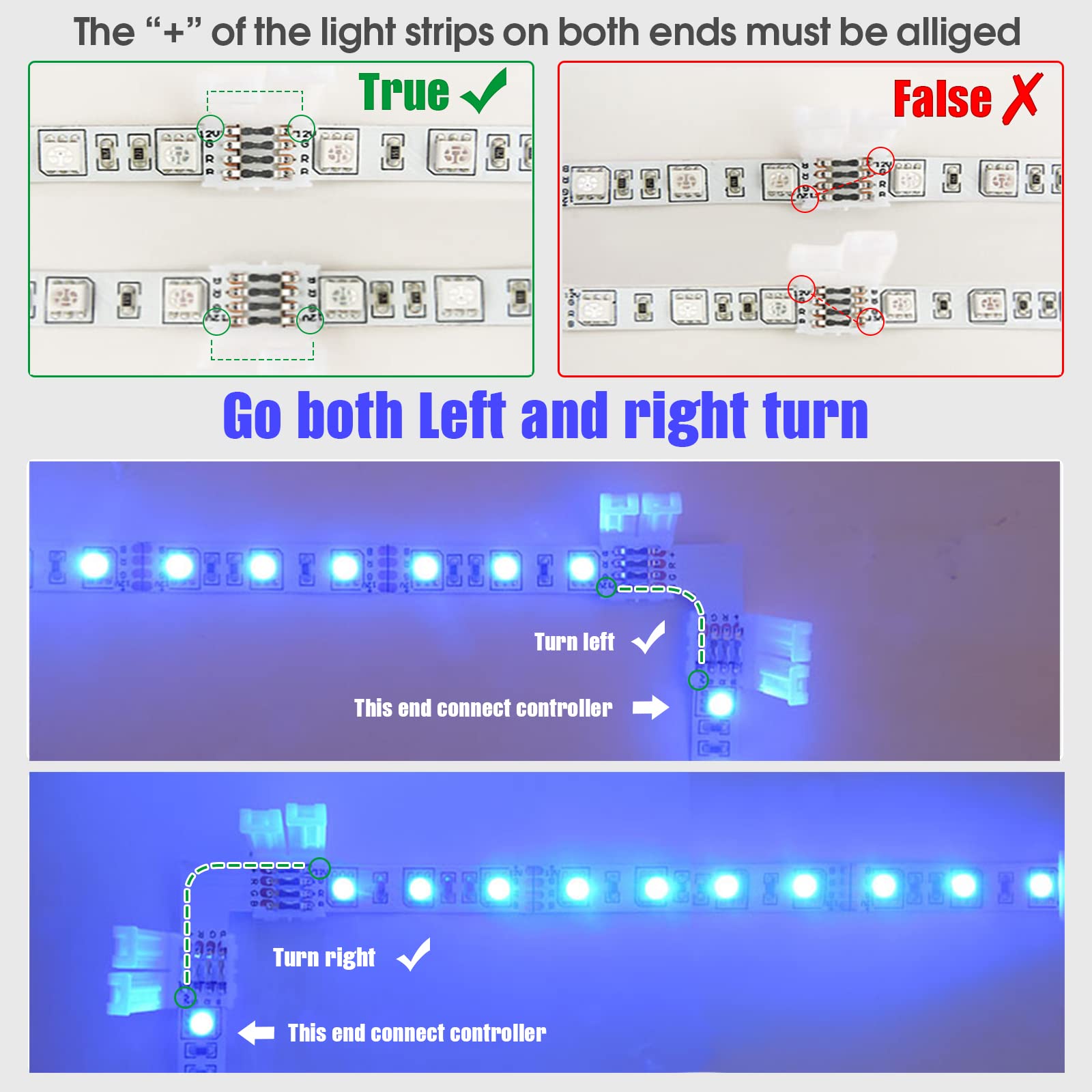 Buy L Shape 4 Pin LED Connectors, 90 Degree Right Angle LED Strip Coner ...