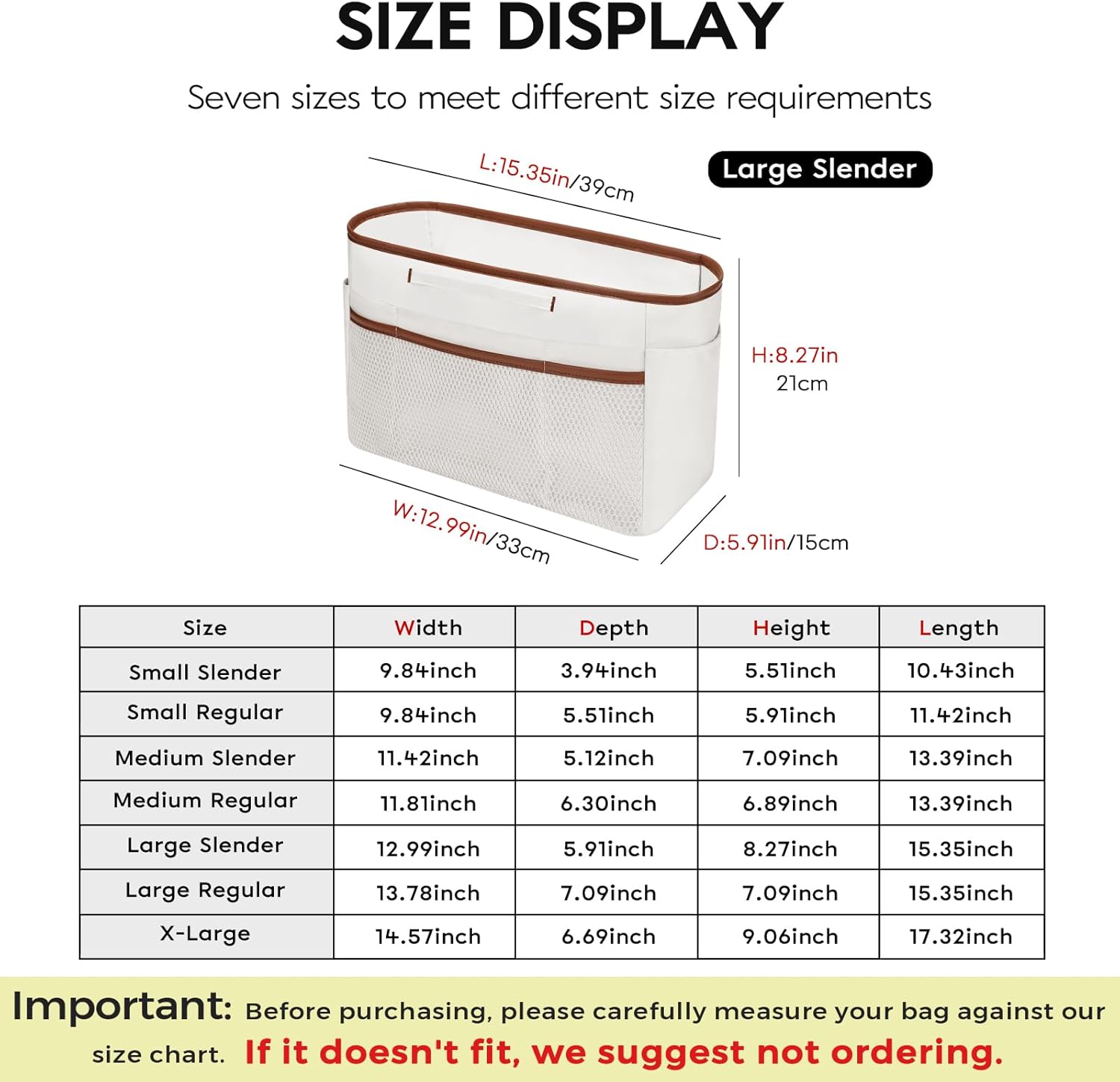 GIVLEFLY Large Purse Organizer Insert for Tote Bag, Lightweight Handbag Organizer with Multiple Pockets, Structured Bag Insert,White