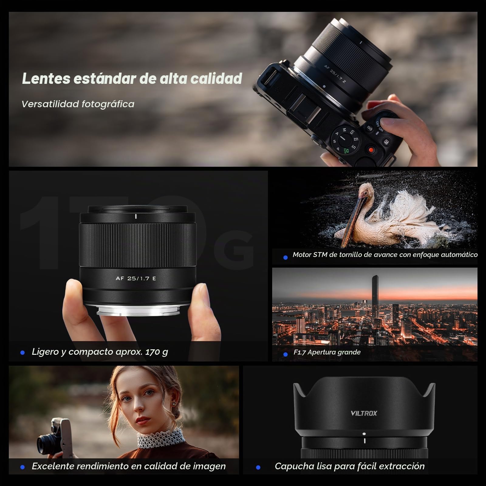 VILTROX 25mm F1.7 Air FE Pocket Dispo Lente AF F/1.7 E-Mount Captura portátil para objetivos Sony Entry Level Auto Fcous APS-C Objetivos Prime FE de gran apertura