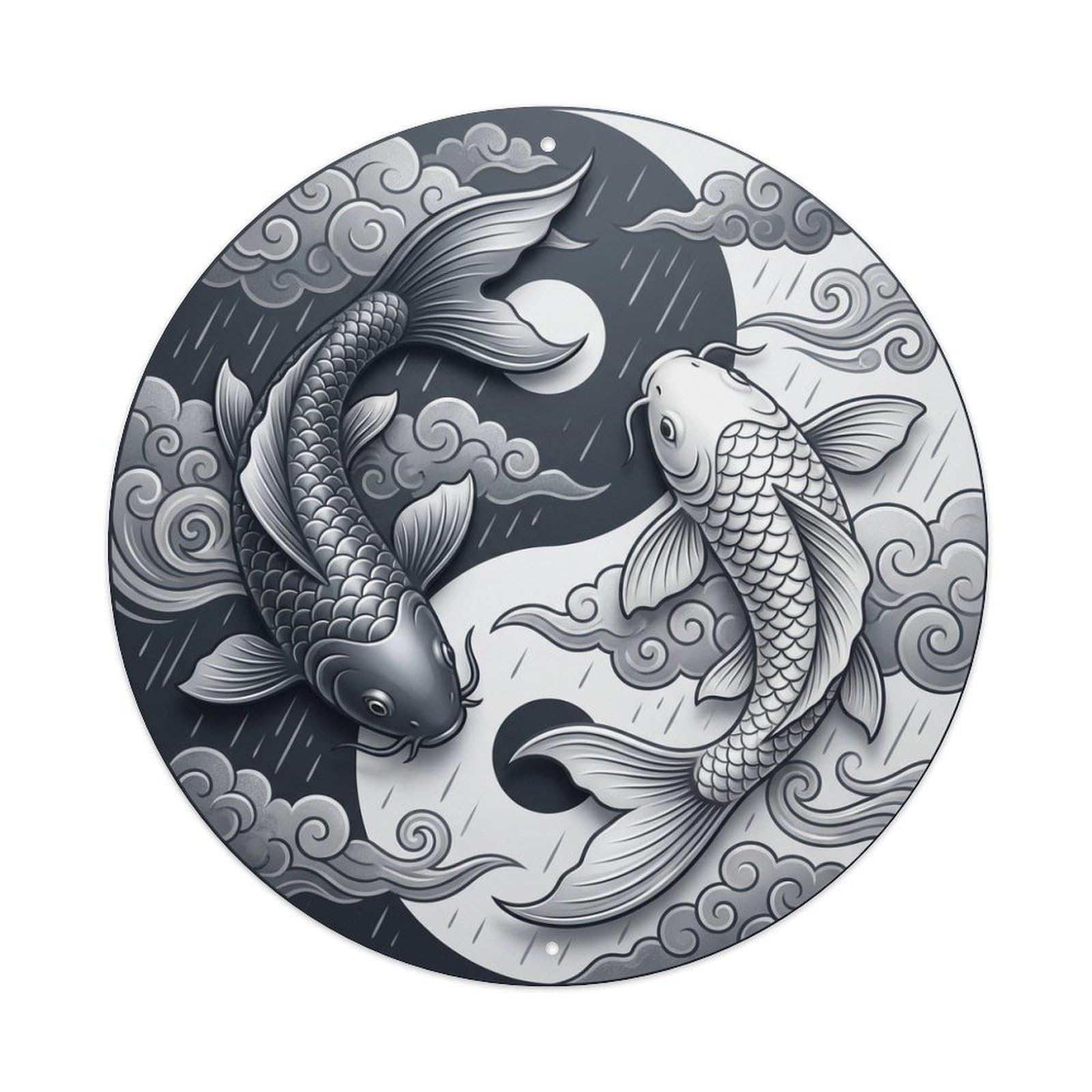 Metal Tin Sign Tai Chi Koi Fish Storm Cloud