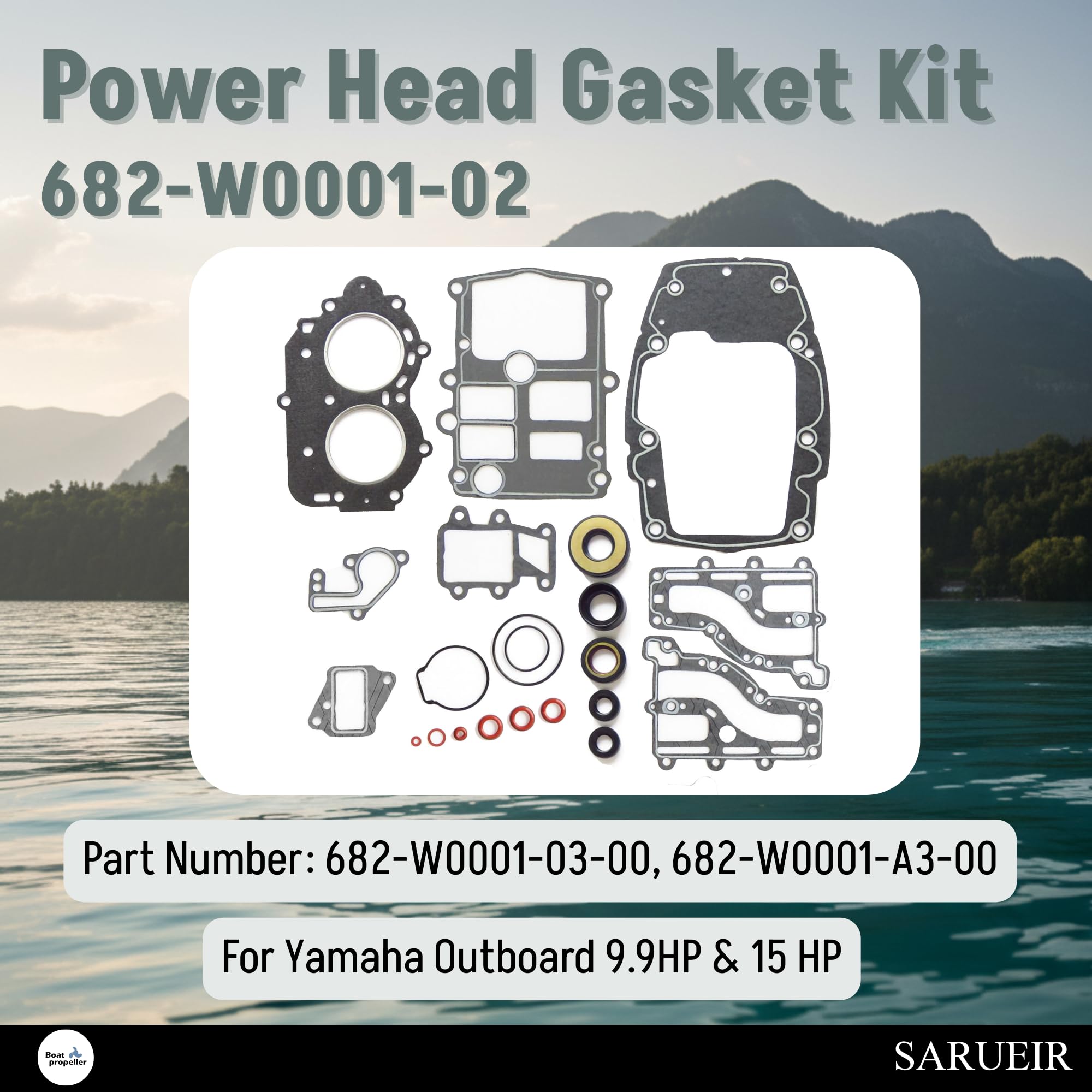 Power Head Dichtungssatz 682-W0001-02, 682-W0001-03 kompatibel mit Yamaha Außenborder 9,9 PS 15 PS