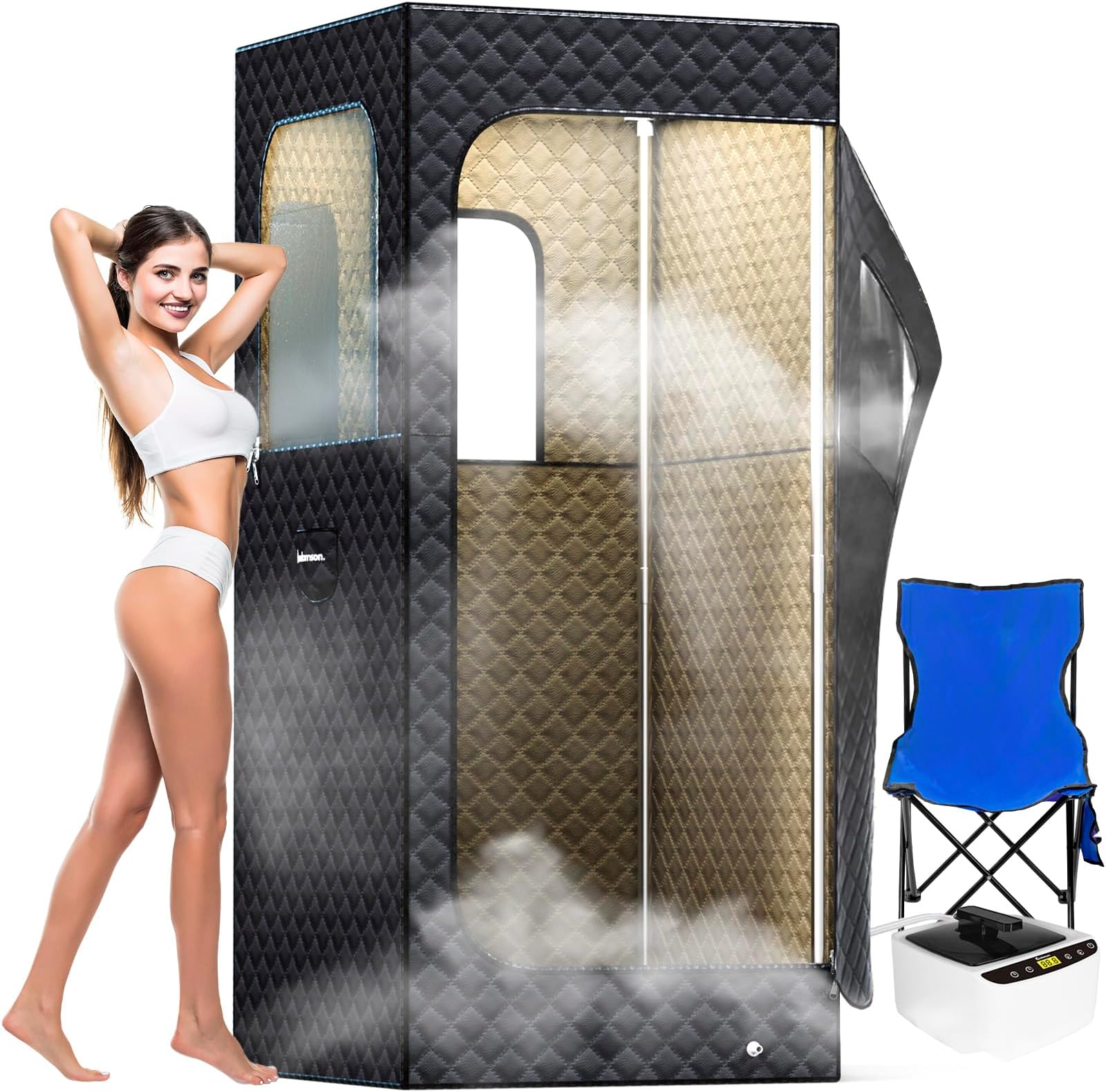 X-Vcak Sauna Box, Portable Steam Sauna, Portable Sauna For Home, Sauna Tent With 2.6L Steamer, 9 Levels, 2.6 X 2.6 Inch X 5.9 Inches