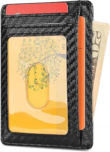 Bolsillo frontal minimalista delgado con bloqueo RFID de cuero con clip para dinero, tarjetero para hombres y mujeres, Negro carbón, Minimalista