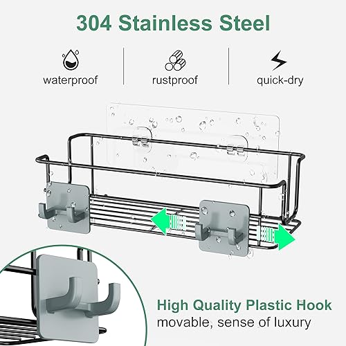 Miniatura 4 de Thideewiz Paquete de 3 organizadores de ducha colgantes adhesivos, 2.7 a 3.1 pulgadas de altura de acero inoxidable, estantes de ducha pulidos