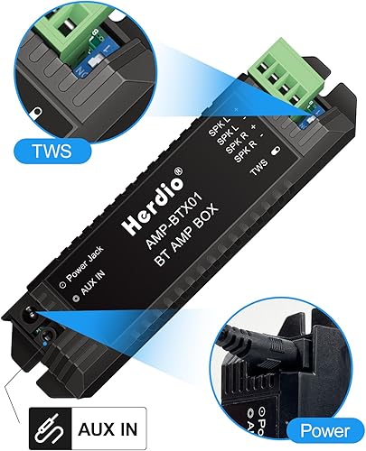 Miniatura 4 de Herdio Amplificador de audio para el hogar Bluetooth 2.0 Sistema receptor de canales para altavoces pasivos con AUX TWS adecuado para techo, marino,