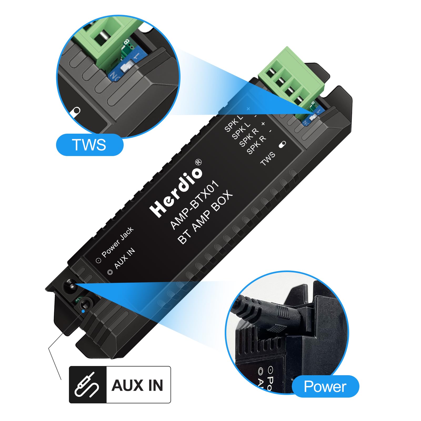 Herdio Bluetooth Home Audio Amplificatore 2 Canali Ricevitore Sistema per Altoparlanti Passivi con AUX TWS Adatto per Soffitto Marine Home Theater Garage Esterno Indoor