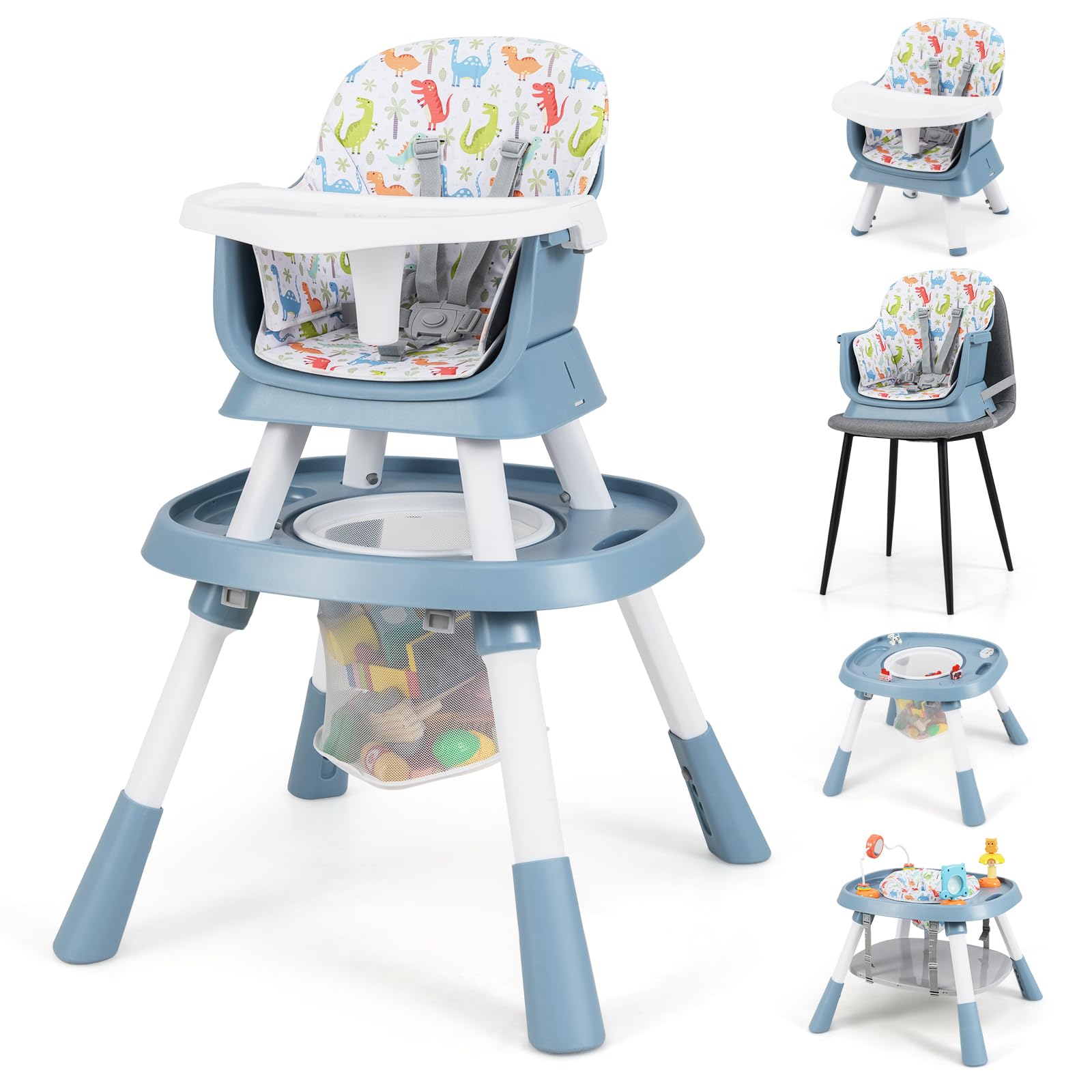 COSTWAY Seggiolone Pappa per Bambini 16 in 1, Seggiolone Convertibile con Cintura e Vassoio Rimovibile, Sedia Evolutiva per Neonati 6-36 Mesi con Piano Bifacciale, 3 Giochi e Cestino (Verde)