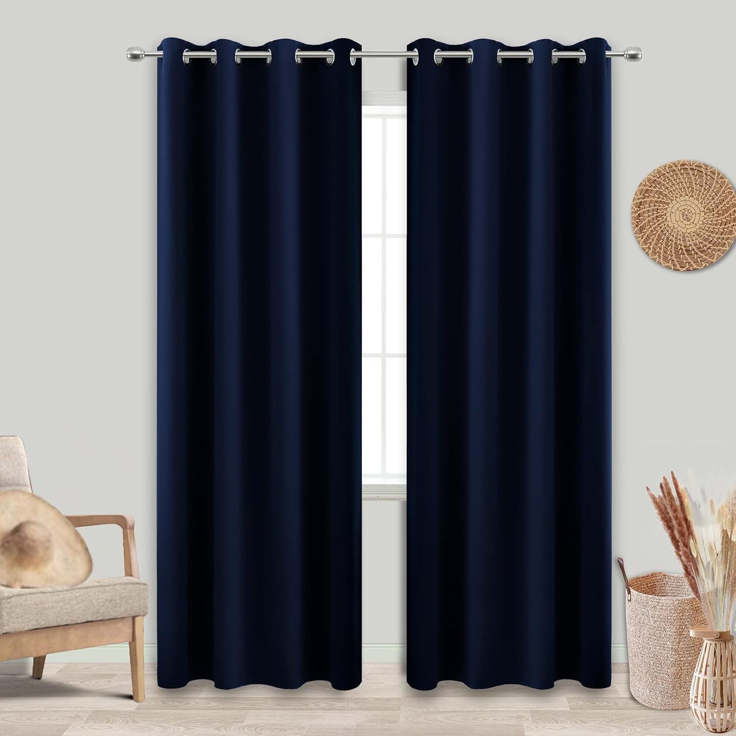 Amazon.com: KOUFALL 96 Inches Long Navy Blue Curtains for Bedroom 2 ...