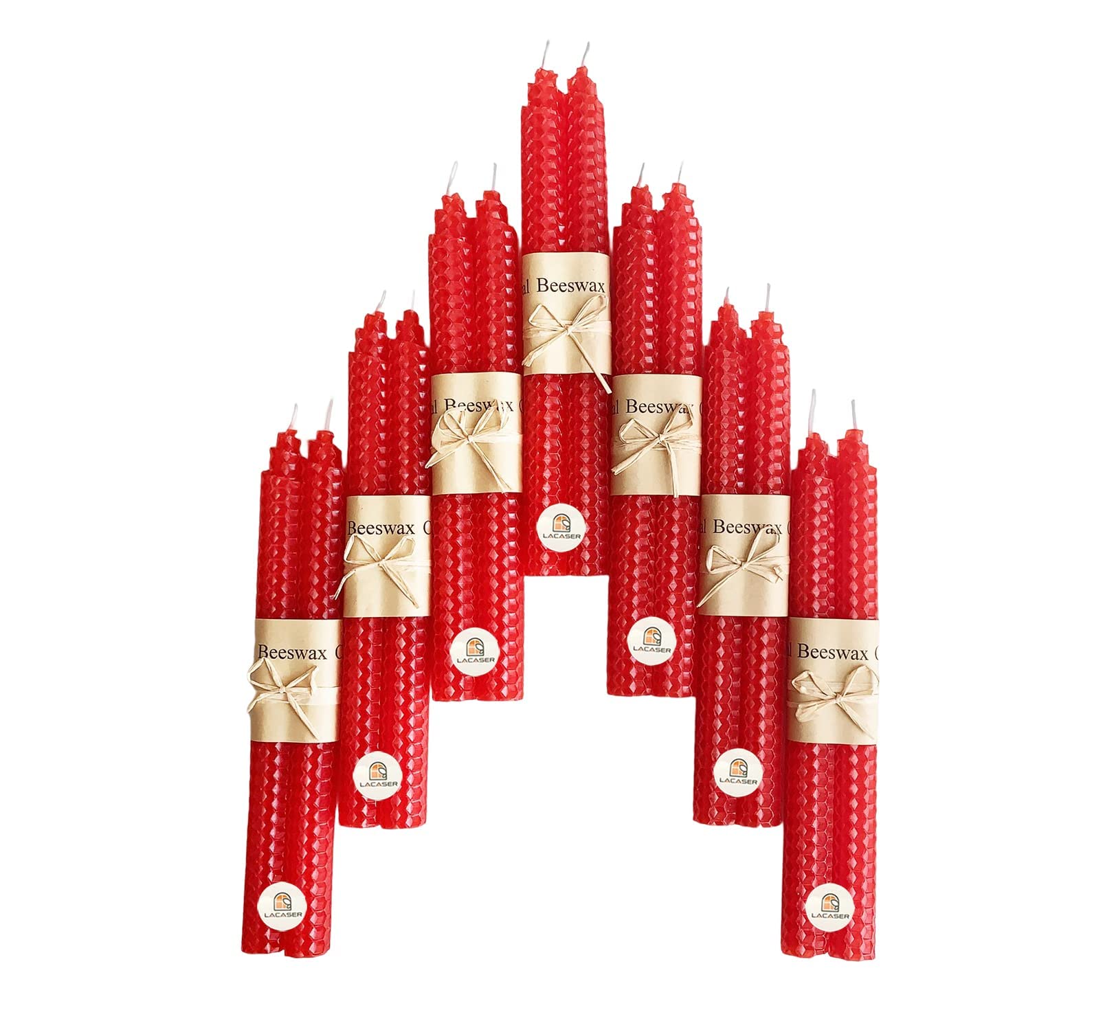 LacaserNatural Beeswax Red Taper Candles Bulk Pack of 14 pcs, Unscented & Smokeless & Dripless Red Long Candlesticks 9 Inches Each,Gift Box Packed