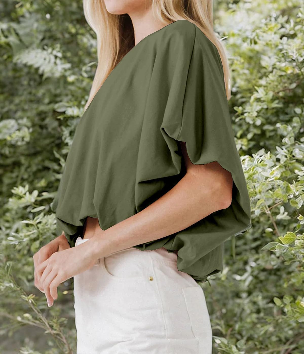 Womens Summer Crewneck Crop Tops Short Sleeve Casual Loose Cropped T Shirts - Image 5