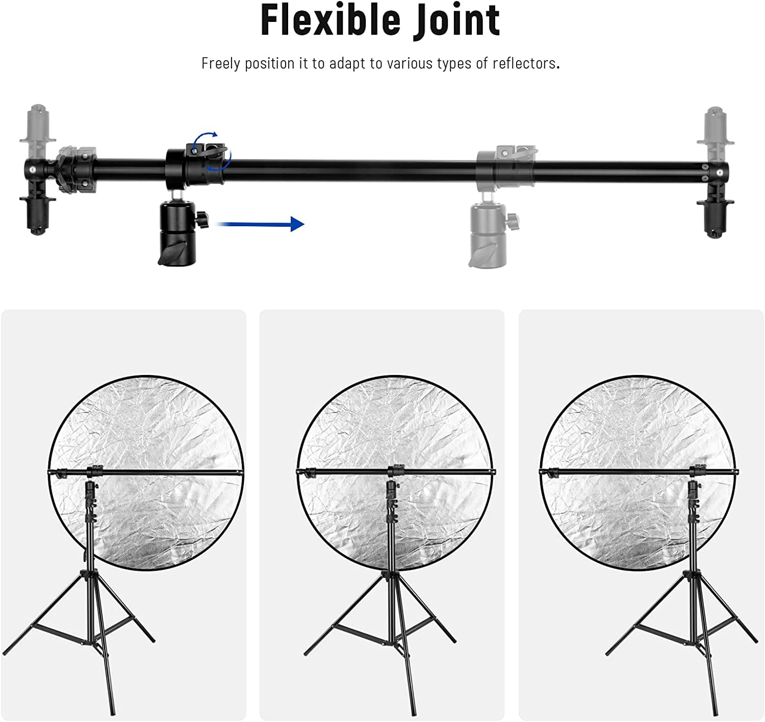 NEEWER Support de réflecteur extensible, support télescopique pour studio photo de 70,9 cm à 129,9 cm, bras pivotant à 360 degrés pour photographie de produits et portraits, idéal pour la photographie