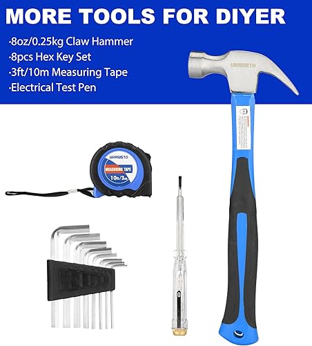 Miniatura 3 de Kit de herramientas para el hogar de 24 piezas para hombres, juego de herramientas manuales de reparación con martillo, destornillador, alicates,
