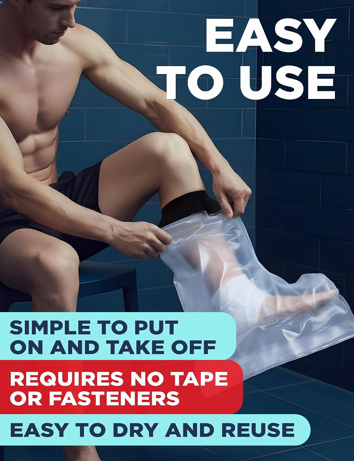 100% Waterproof Cast Covers for Shower Leg - Tight Seal - Reusable Adult Half Leg Cast Protector with Non-Slip Bottom - Knee, Ankle, Foot - Post Surgery Bandage & Dressing Bag for Wounds & Burns