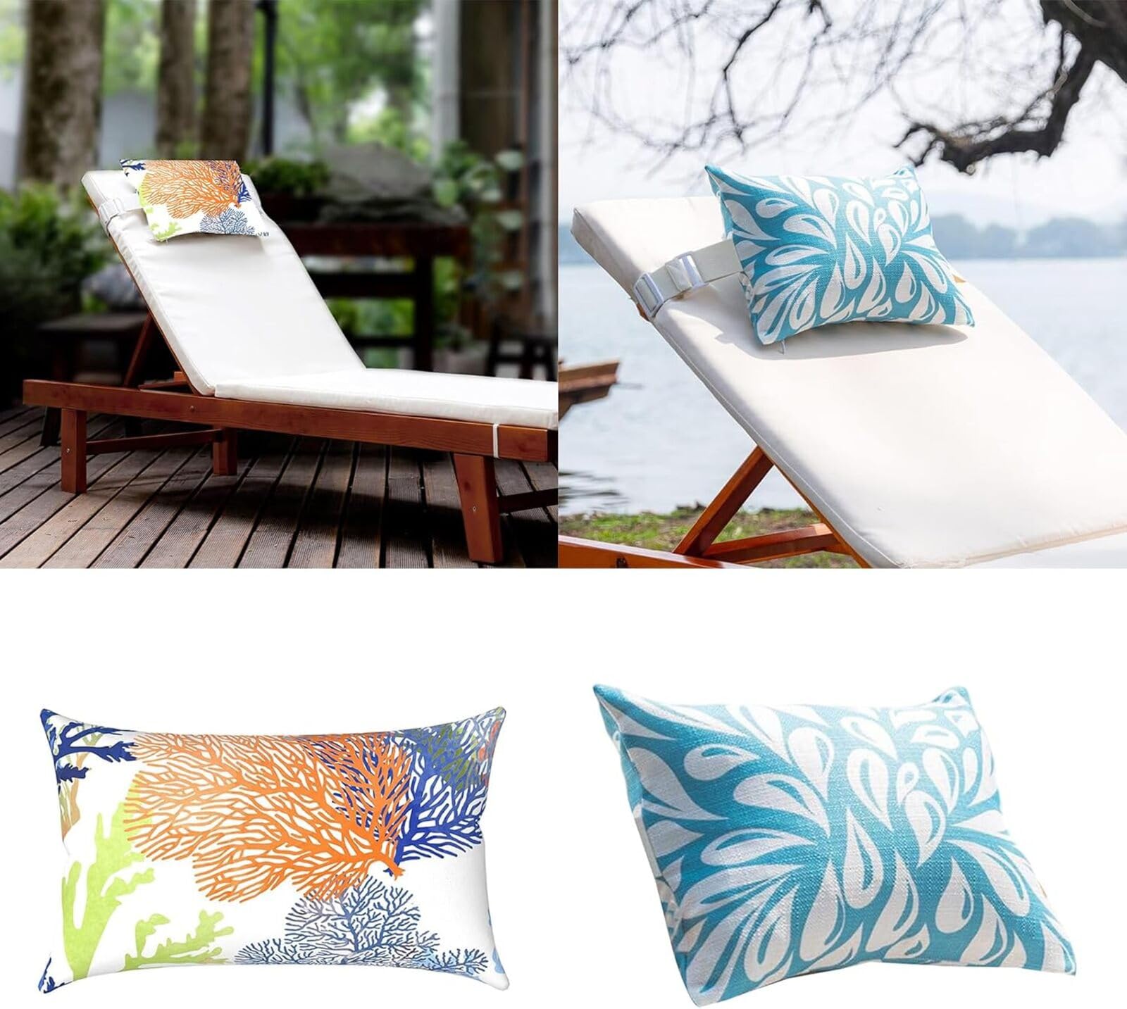 Generico Confezione da 2 Cuscini Poggiatesta per Sdraio IMPERMEABILI con Fascia Antiscivolo - Per Lettino Piscina, Giardino e Chaise Longue (Antimacchia 28x40cm) (G)