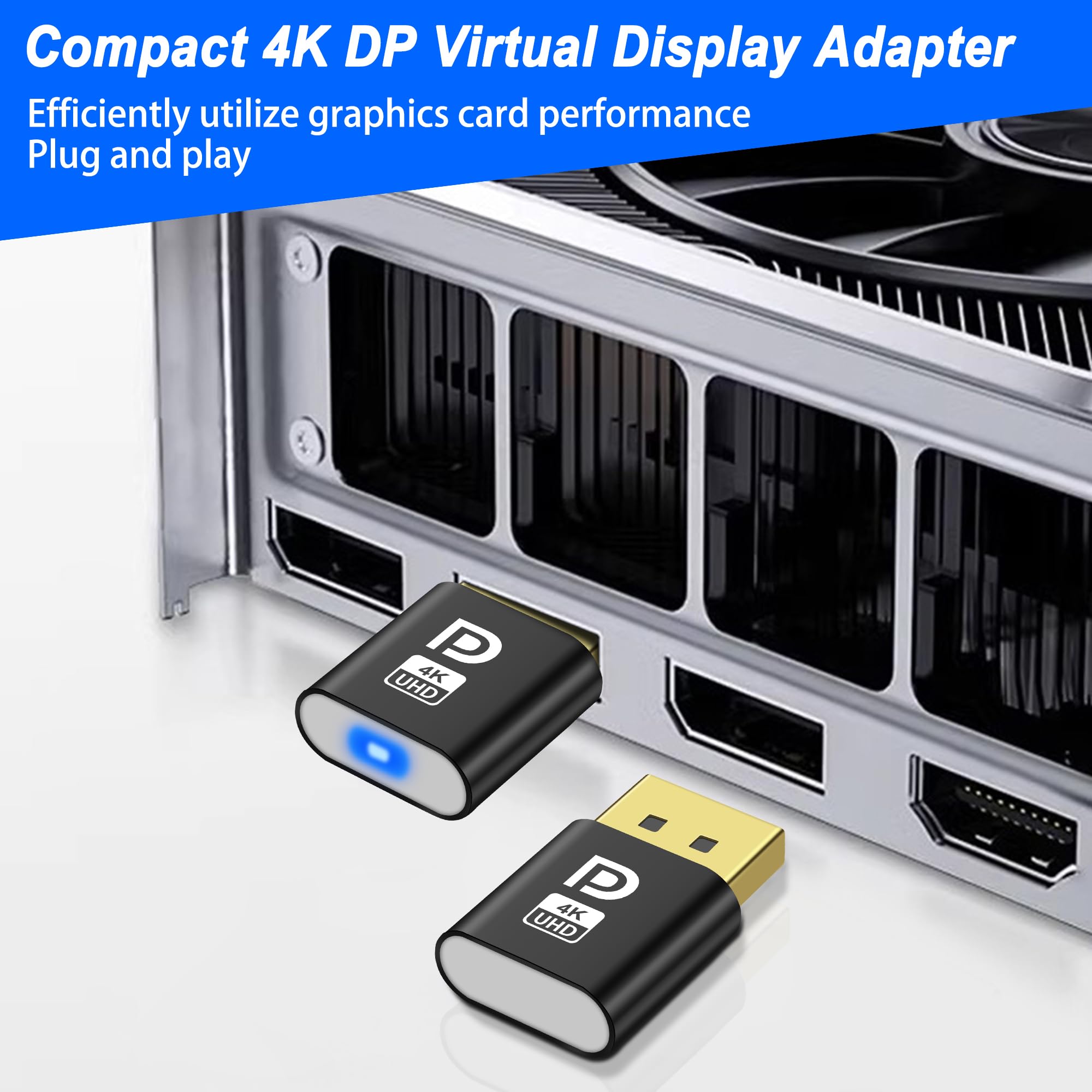 MEIRIYFA Display Port Headless Ghost Display Emulator 4K DisplayPort Dummy Plug EDID Emulator Virtual Display Adattatore per Crypto Mining, Remote Server, Desktop virtuali (2PCS)