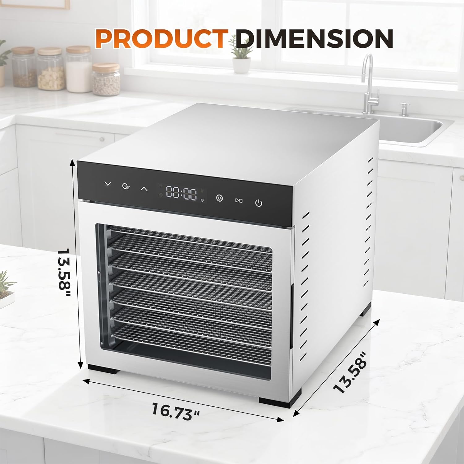 OLIXIS Food Dehydrator Machine, 500W Jerky Dehydrators with 8 Stainless Steel Large Trays, 185°F Temperature Control & 24H Timer Food Dryer for Fruit Meat Herb Dog Treats, Silver