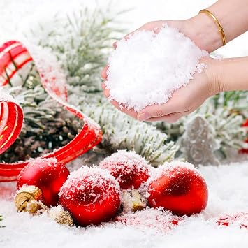 زينة ثلجية صناعية من هاتيسان 13 أونصة - ثلج صناعي لتزيين عيد الميلاد، ثلج صناعي لعروض قرية الحرف اليدوية - رقاقات ثلج بلاستيكية جافة لعروض الشتاء الحرفية لديكور العطلات
