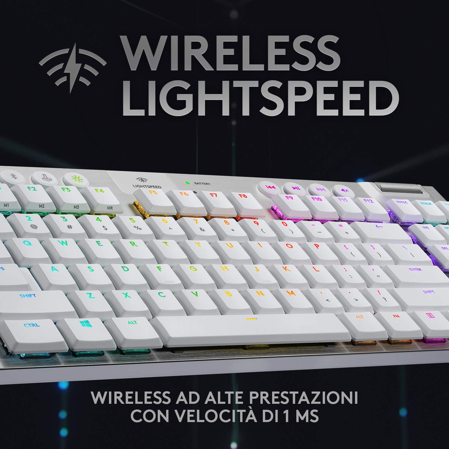 Logitech G915 LIGHTSPEED TKL Tastiera Gaming Wireless Meccanica Tenkeyless | Profilo Ribassato, GL-Tactile Switch, LIGHTSYNC RGB, Design ultrasottile, +40 ore durata batteria, QWERTY US Layout - Bianco