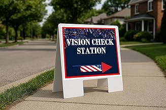 Vision Check Station 4Th Of July American Flag Usa Patriotic Fireworks Directional Arrows A-Frame Double Sided 23x23 in. Yard Road Sign