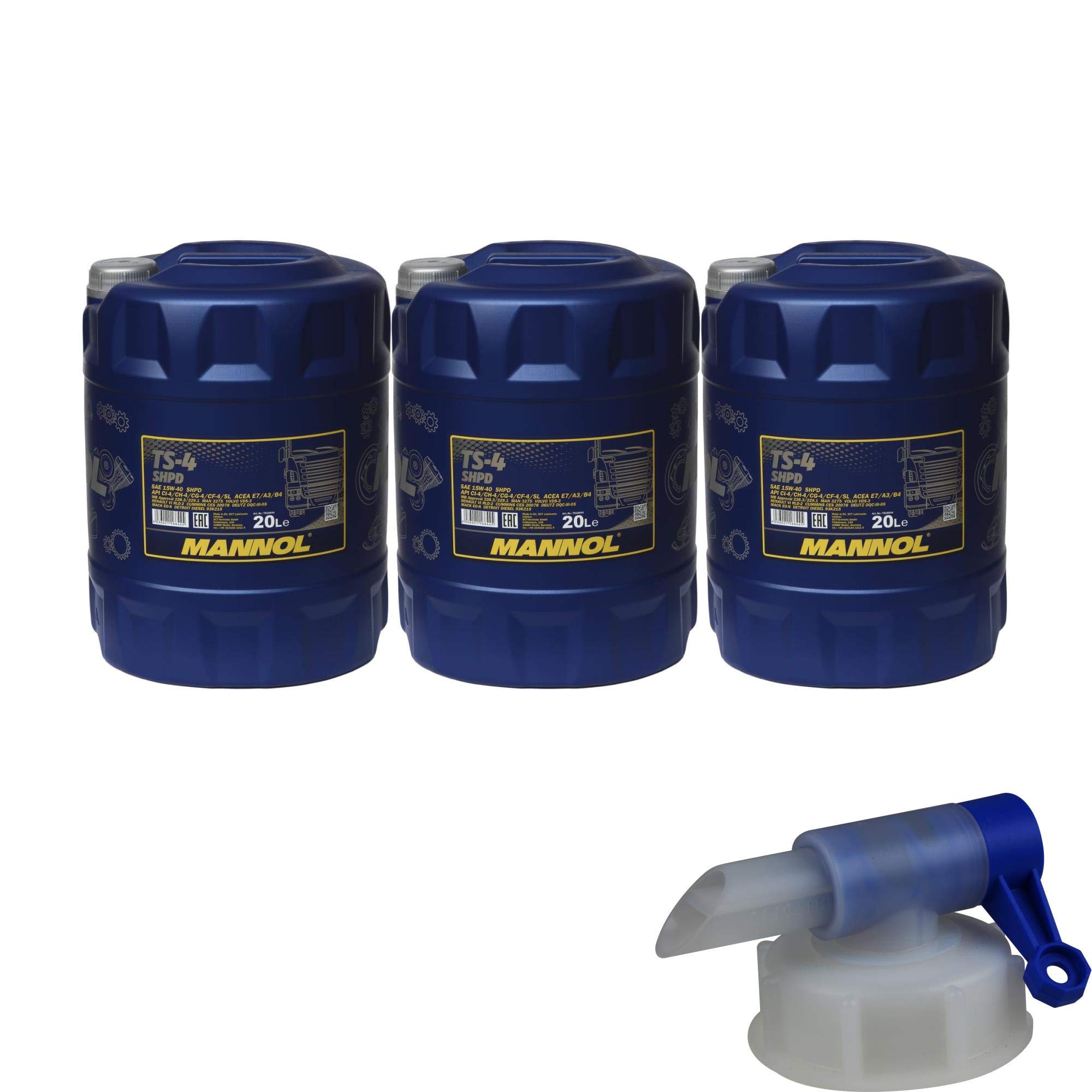 MANNOL TS-4 SHPD 15W-40 Huile moteur API pour camion avec robinet de vidange 20 l