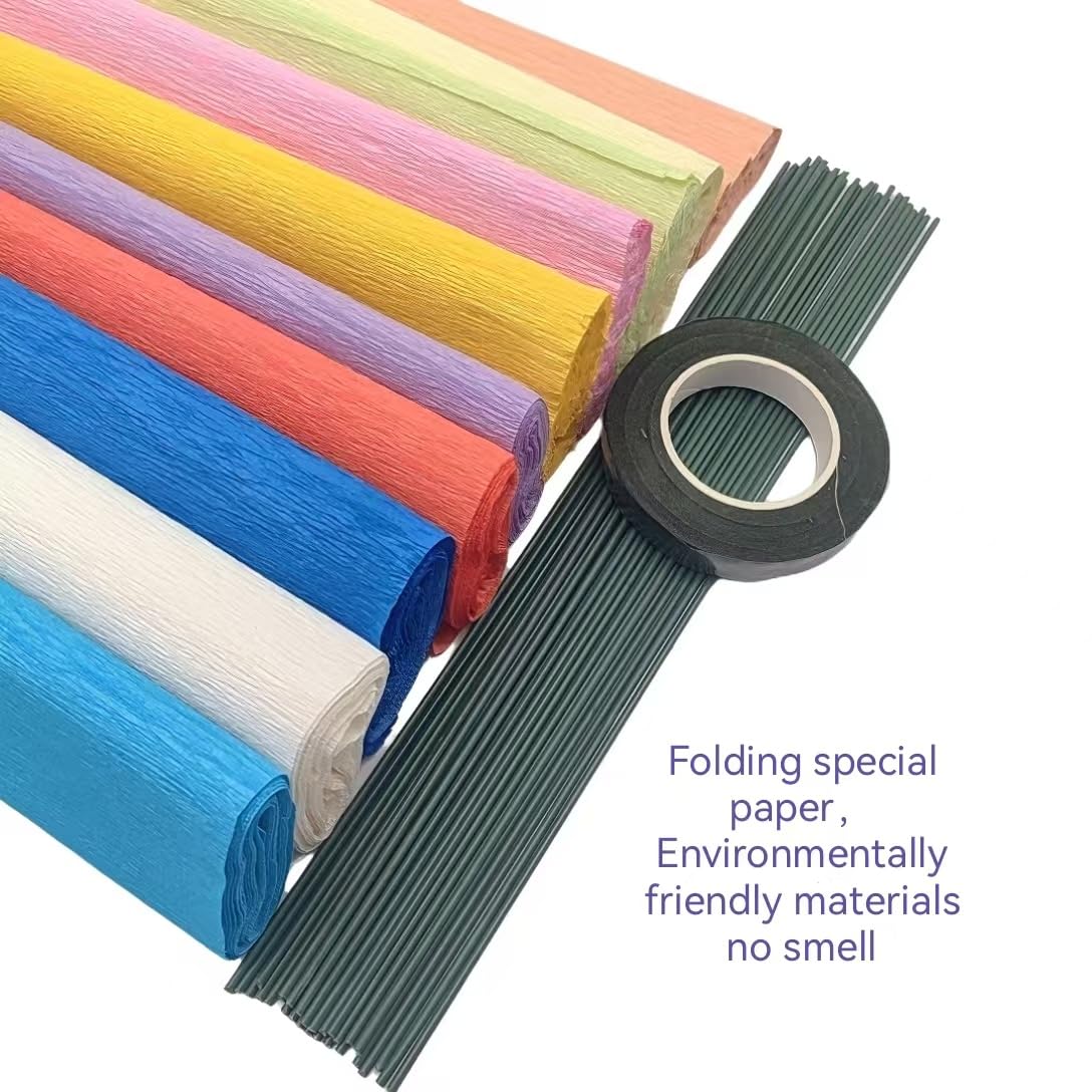 Lmlliang Lot de 10 rouleaux de papier crépon de couleurs – 250 × 25 cm, pour emballage cadeau, loisirs créatifs, anniversaire, mariage, vacances, fleurs (couleurs mélangées)