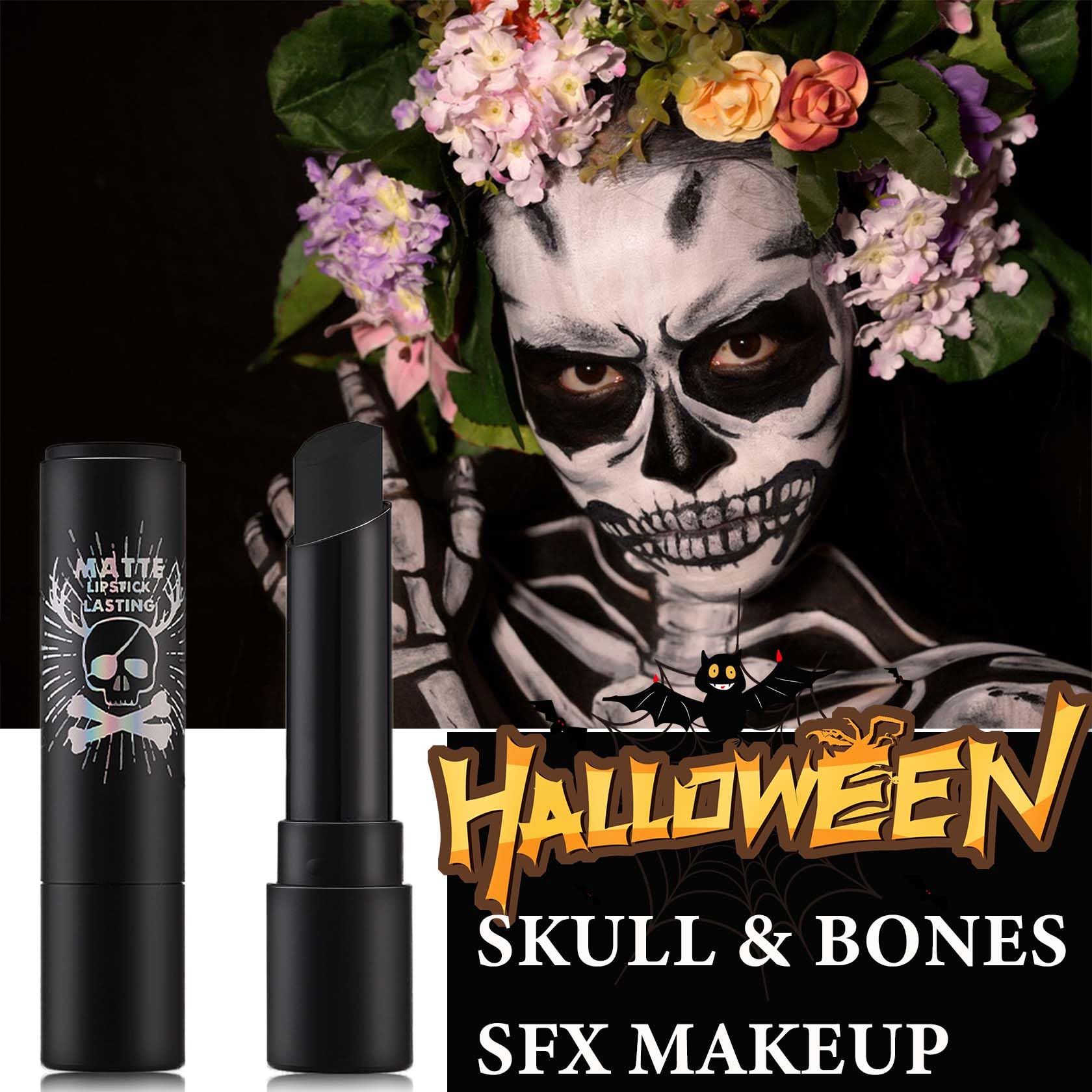 Barra de pintura negra para rostro y cuerpo, ojo de alta pigmentación, barra negra de larga duración, lápiz labial negro mate, impermeable, para Halloween, fiestas de disfraces, zombi, cosplay 7