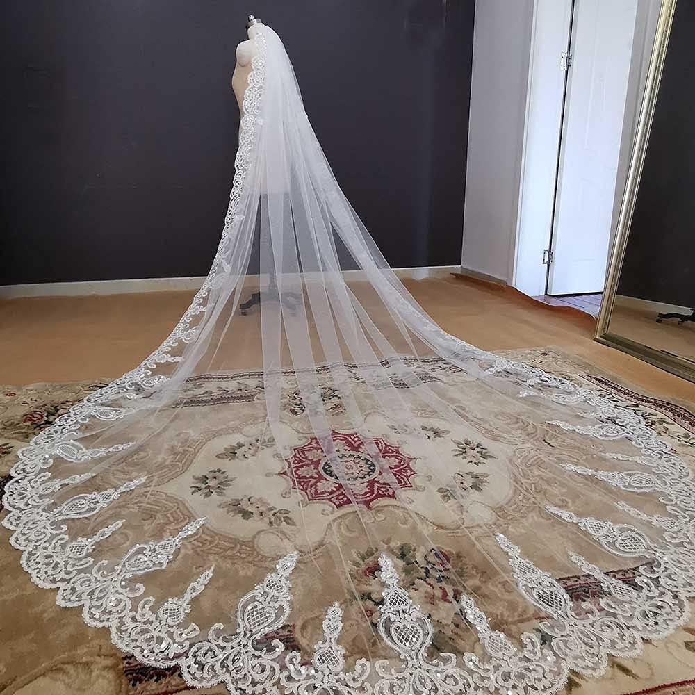 Bruids Tule Kanten Lange Sluiers Met Kam Bruidssluier 3 Meter Bruidssluier 1 Laag Bruids Tule Sluier Elegante Schouder Sluier