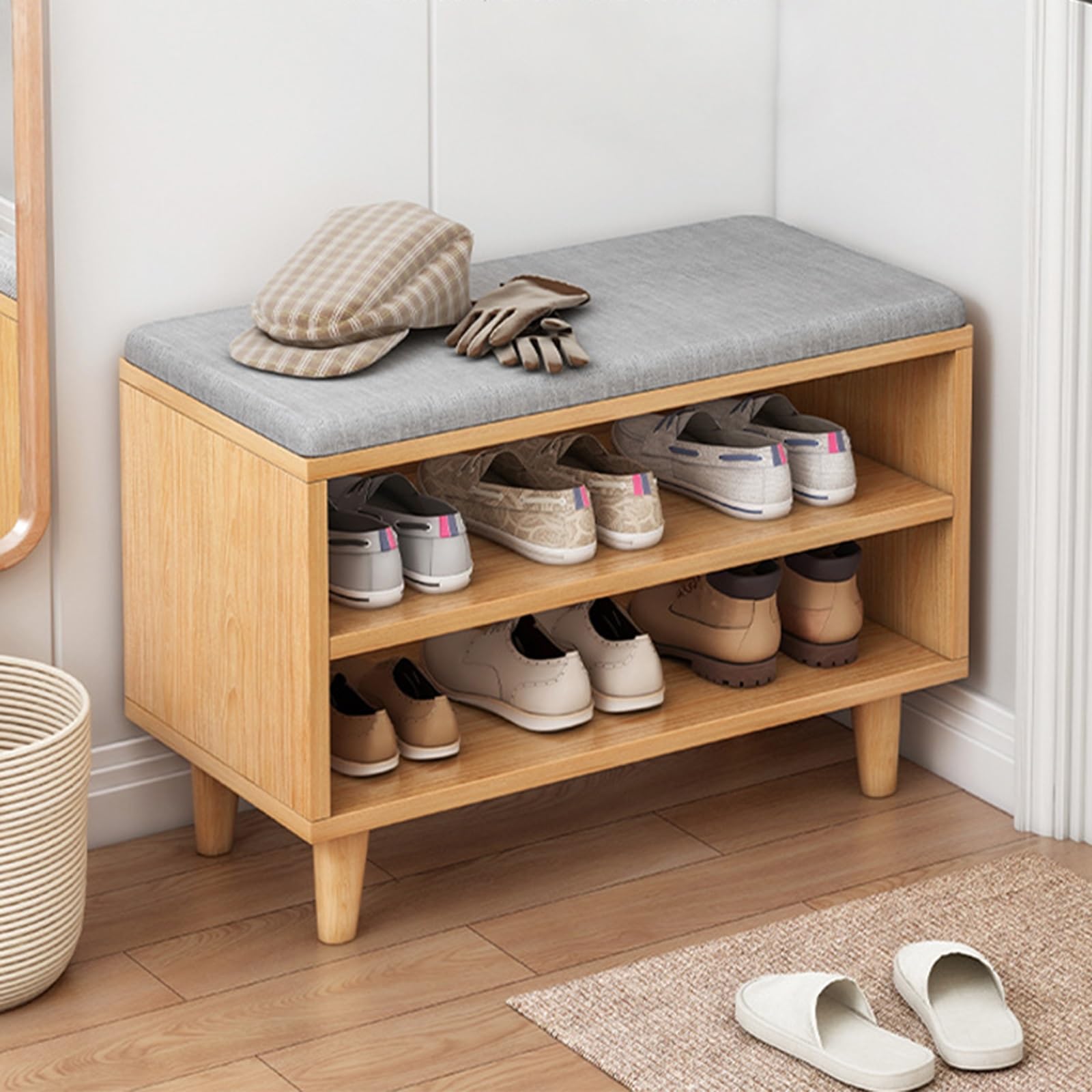 Banc de rangement pour chaussures avec assise gain de place pour couloir et salon