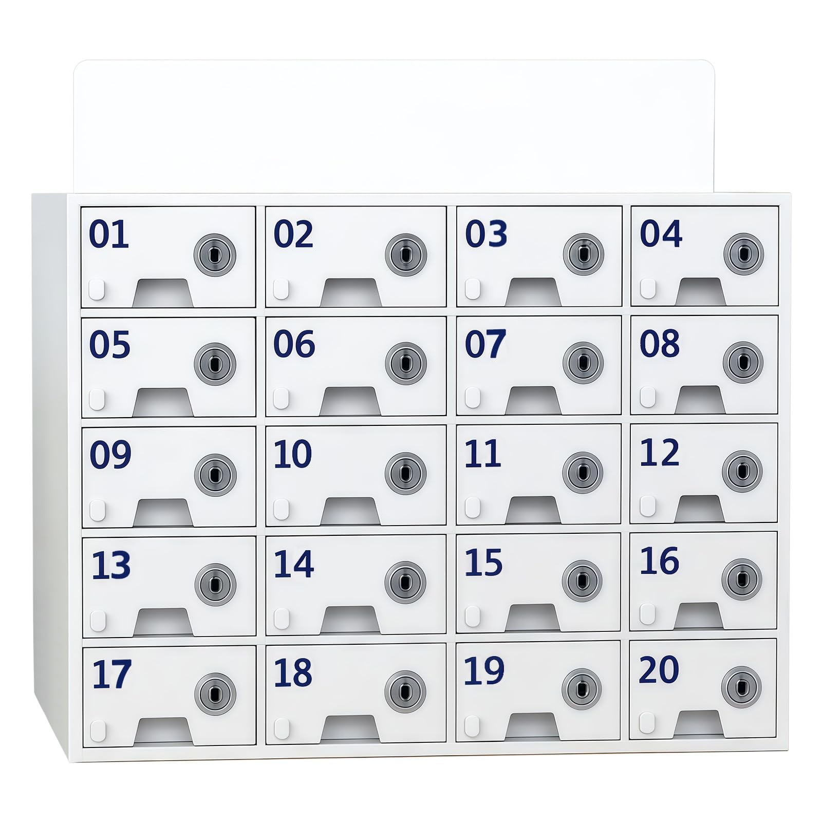 Handy-Aufbewahrungsschrank mit Ladeanschluss, Acryl, Wandmontiert, 20 Slots, mit Türschlössern und Schlüsseln